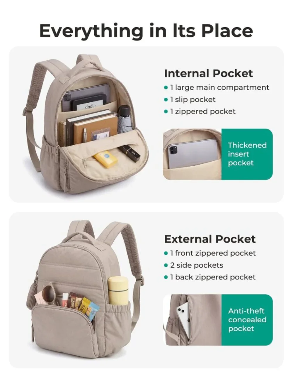 Puffer Mini Backpack Purse Set Lightweight Quilted Water Resistant Travel